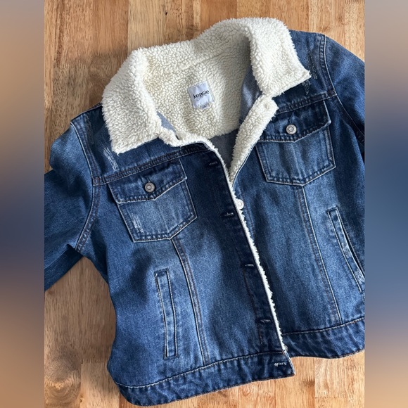 Kensie Jean Sherpa Jacket Distressed Medium Blue Wash Stretch Denim Size Large - Picture 5 of 10